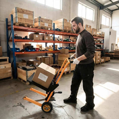 Heavy Duty Manual Material Stacker Workhorse With 450 Lb Capacity, Hydraulic Foot Pedal Lift, Adjustable Forks From 2.75 To 43.3 Inches, Removable Platform, Carbon Steel Frame And PU Wheels For Easy Warehouse Loading, moving boxes in warehouse