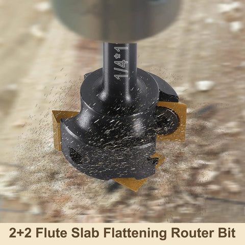 Two Plus Two Flute Slab Flattening Router Bit With One Quarter Inch Shank And One Inch Cutting Diameter For CNC Spoilboard Surfacing ATS Coated Carbide Inserts 2 Plus 2 Design Wood Planer Bit For Smooth Precise Planing