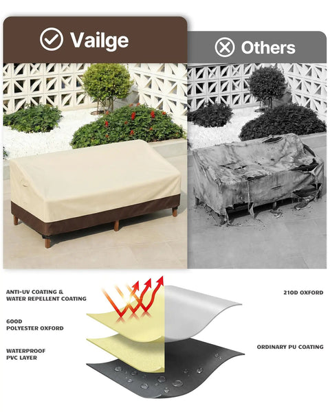 Heavy Duty Outdoor Sofa Cover For 3 Seater, Waterproof Patio Furniture Cover With Air Vent And Handle, 79 Inches, Beige And Brown