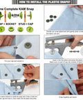Installation guide for Best Value 408 Piece Plastic Snap Button Kit With Rainbow Color Organizer Case No Sew T5 Snaps 12mm.