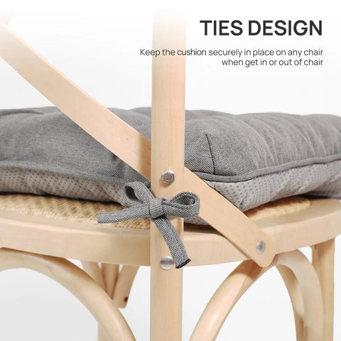 Ultra Comfy Memory Foam Chair Cushions Set Of 4 For Indoor Outdoor Use 15.5 By 15.5 By 3.5 Inches Grey Cushions with tie design on chair