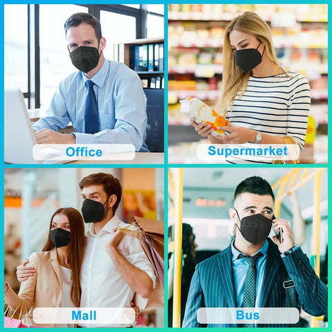 Five Layer FFP2 Cup Mask Pack For PM25 Dust And Smoke Protection Black Disposable Respirator in various daily settings