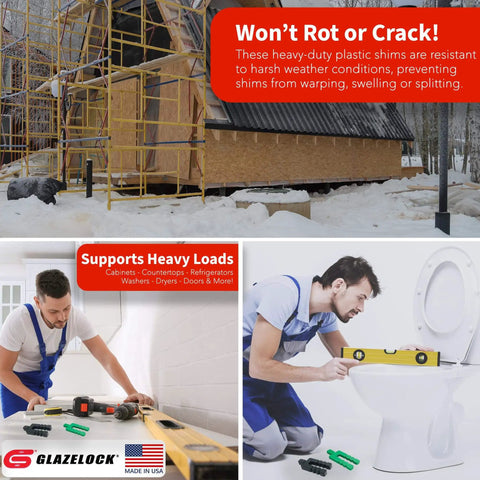Plastic Peel Away Stackable Shims For Leveling 2000 Piece Set, used for leveling a door and toilet installation.
