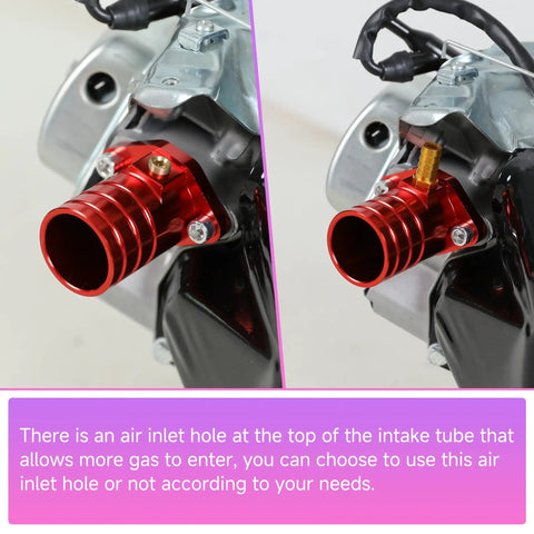 Intake Manifold Inlet Pipe Adapter Kit for Predator 301cc 420cc 459cc Engines and GX340 GX390 GX270 Carburetors, two views showing air inlet options.