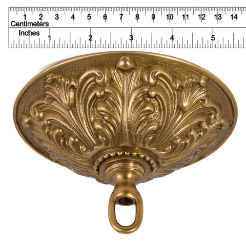 Beefy Antique Brass Cast Brass Screw Collar Ceiling Light Canopy Kit, Heavy Duty 5.5 Inch Diameter, detailed floral design