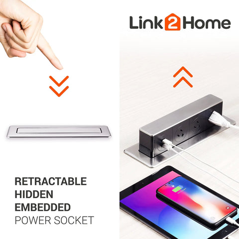 Space Saver Pop Up Socket With USB And Type C Quick Charge 3 Outlets In One Concealed Receptacle With Splash Resistant Stainless Steel Cover