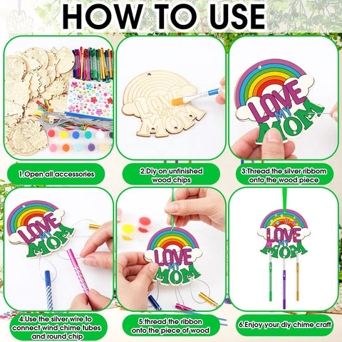 DIY Wind Chime Craft Kit Make Your Own Chimes For Moms Day Gift with step-by-step assembly instructions and colorful materials