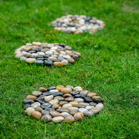 Polished River Rock Stepping Stones For Garden Pathway With Mesh Backing Nine Inch Pebble Paver Mats Six Pack Outdoor Decorative Stones