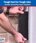 Person applying Black Butyl Waterproof Repair Tape For Roof Patches And Leaks on a wall, heavy duty weatherproof sealant 4 inch by 5 feet