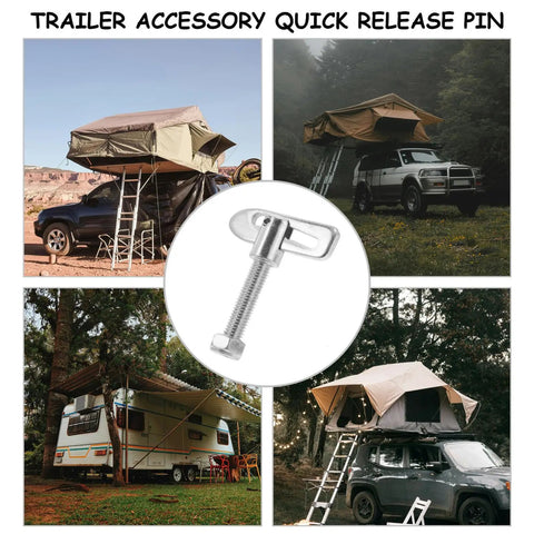 Heavy Duty T-Shaped Alloy Trailer Quick Release Lock Pin M8 for securing rooftop tents in logistics and camping.