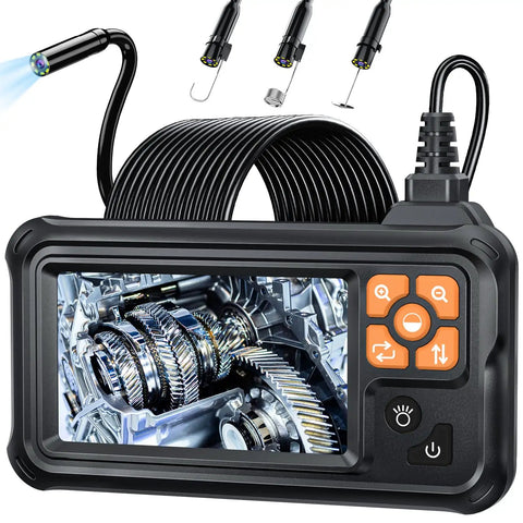 Heavy Duty Endoscope Borescope With Light 4.3 Inch HD Display showing engine gears on screen