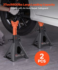 Beefy 3 Ton Jack Stands With Locking Pins Adjustable Height 10.8 To 16.3 Inches Heavy Duty Steel Lift Stands Under Car Black And Orange