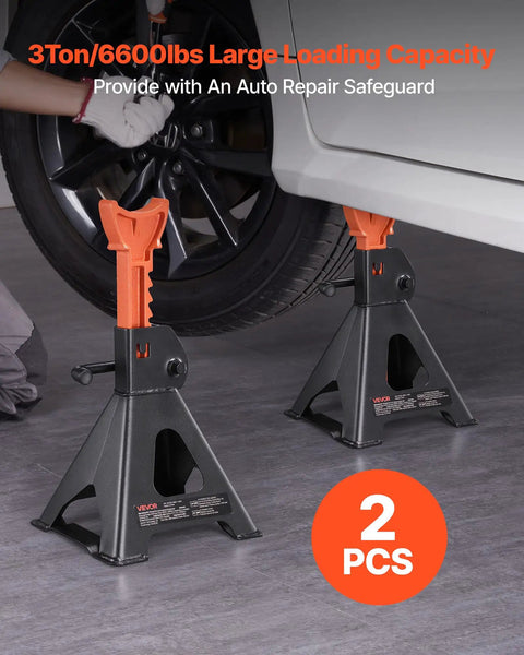 Beefy 3 Ton Jack Stands With Locking Pins Adjustable Height 10.8 To 16.3 Inches Heavy Duty Steel Lift Stands Under Car Black And Orange