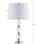 27 Inch Clear Crystal Table Lamp Set Of 2 With Glam Traditional Chrome Accents, White Linen Shade, LED Bulbs Included