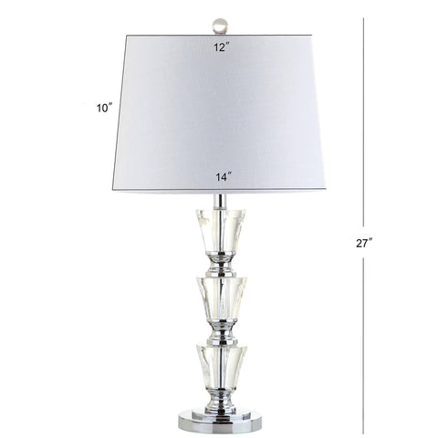 27 Inch Clear Crystal Table Lamp Set Of 2 With Glam Traditional Chrome Accents, White Linen Shade, LED Bulbs Included