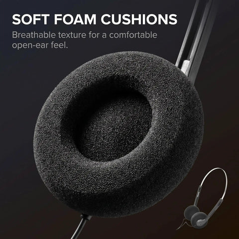 Close-up of soft foam cushions of Retro On Ear Wired Headphones Two Pack featuring lightweight comfort.