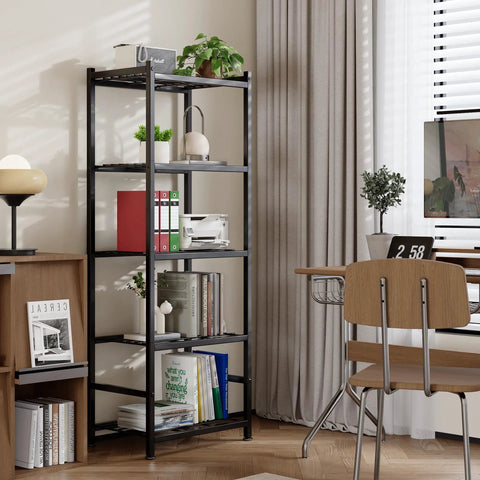 Space Saving 5 Tier Metal Shelving Unit With Self Leveling Feet Hella Sturdy Wire Rack Organizer For Garage Kitchen Pantry Closet Black in modern home setting.