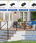 Eight Foot Modular Black Stainless Steel Handrail Engineered For Gutsy Zero Flex Rigidity On Cable Railing Systems displayed in a modern outdoor setting.