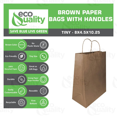 Super Handy Small Brown Kraft Paper Bags With Handles In A Bulk 500 Pack Made From Recycled Eco Friendly Material