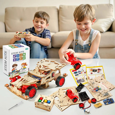 Kids assembling Hands On Remote Control Car Building Kit For Kids 8 Through 12 Cool Stem Toys For Boys And Girls Wood 3D Puzzles