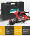 Anbull 1300W Electric Hydraulic Rebar Cutter Handles Up To 3/4 Inch And 4-20mm #6 Steel Bars With Fast 2.5To 3 Second Cutting Speed And Replaceable Jaw Blades For Heavy Duty Construction Projects in a black carrying case.