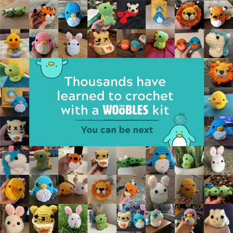 Collage of crochet animals made with Minecraft Crochet Kit for Adults and Beginners, Easy Starter Project with Prestarted Yarn.