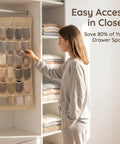 Game Changing Double Sided Hanging Closet Rod Organizer For Bras Underwear And Socks Storage Featuring Multi Grid Pockets in closet.