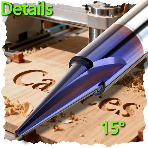 Nano Blue Coated CNC Wood Engraving Router Bit Set One Quarter Inch Shank 15 Degree V Bit Tungsten Carbide Tool