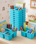 24 Pack Classroom Caddies Bulk With 3 Compartments And Easy Grip Handle Plastic Stackable Storage Caddies For Pencils Glue Scissors Art Supplies Kid Friendly Desk Organizer Blue 8 X 6.7 X 3.5 Inches