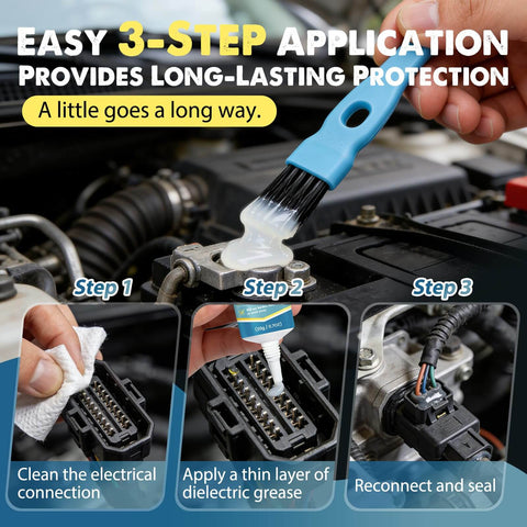 Application of All Weather Waterproof Dielectric Grease With Brush For Automotive Electrical Connectors on car engine