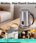 4 In 1 Milk Frother And Steamer For Home Barista-Grade Drinks, One-Touch Hot Or Cold Froth, Milk Warmer, And Hot Chocolate Maker