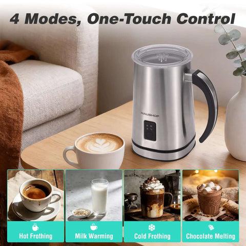 4 In 1 Milk Frother And Steamer For Home Barista-Grade Drinks, One-Touch Hot Or Cold Froth, Milk Warmer, And Hot Chocolate Maker