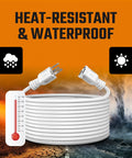 Weatherproof Outdoor Extension Cord 10 Ft White Beefy Heavy Duty 16/3 Gauge Grounded 3 Prong Single Outlet