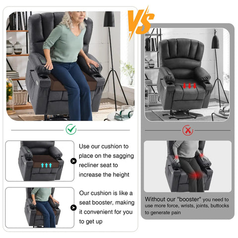 Ultra Thick Recliner Seat Cushion For Seniors, 20 X 20 Inch cushion comparison for easy stand up support in a recliner.
