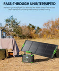 Massive 999Wh Portable Power Station With 1000W Pure Sine Wave AC Output And 2000W Peak next to solar panel in outdoor setting