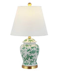 22 Inch White And Green Ceramic Table Lamp With White Linen Shade, French Country Chinoiserie Ginger Jar Bedside Lamp For Living Room And Bedroom, LED Bulbs Included, ETL Listed