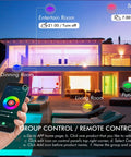 Smart WiFi 6 Inch RGB LED Recessed Lights controlling colors in house via phone app, multiple room settings visible