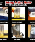 Precision Guitar Action Gauge Ruler For Dope Accurate String Height Measurement on guitars showing various measurement applications.