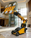 Heavy Duty Industrial Glass Vacuum Lifter With Wireless Remote For No Sweat Large Panel Moves And Smooth Operator Precision Installation On Every Job Site Today, yellow and black, with suction cups for glass handling.