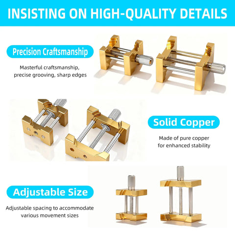 Brass Watch Movement Holder Set 2 Piece Pro Grade Tinkering Gear showcasing precision craftsmanship and solid copper material.