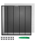 ATOMSTACK F2N honeycomb laser work table, 350x350 mm, black metal frame with honeycomb bed; includes screws and green tool.