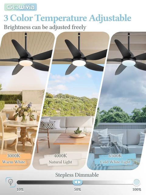 46 Inch Outdoor Ceiling Fan With Lights For Patio Gazebo IP65 Waterproof Remote Control 6 Speeds DC Motor Black, color options displayed.