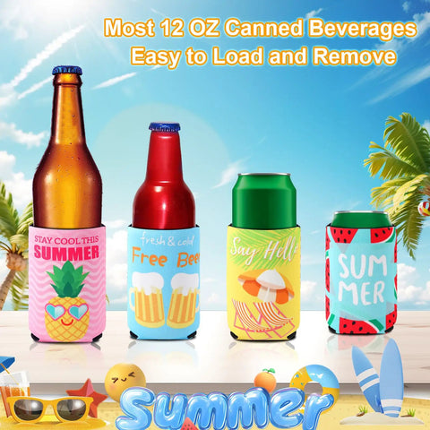 18 Pack Funny Can Cooler Sleeves Set With Collapsible Beer And Bottle Sleeves In Bold Colors For Summer Beach Parties Display