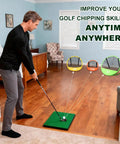 Man practicing with 3-In-1 Golf Chipping Net Set With Pop-Up Practice Nets And Three Target Panels For Indoor And Outdoor Backyard Training