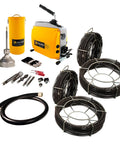 Heavy Duty K60 Drain Cleaning Machine With Auto Feed Mechanism And 250 Watt Motor including extra cables and tools for plumbing.