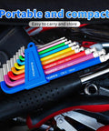 Color Coded Metric Allen Key Set 9 Piece Pro Grade Hex Keys Made From Hardened 6150 Chrome Vanadium Steel For Tough Durability And Corrosion Resistance Includes 1.5 2 2.5 3 4 5 6 8 10 Mm, portable compact holder