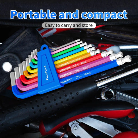 Color Coded Metric Allen Key Set 9 Piece Pro Grade Hex Keys Made From Hardened 6150 Chrome Vanadium Steel For Tough Durability And Corrosion Resistance Includes 1.5 2 2.5 3 4 5 6 8 10 Mm, portable compact holder