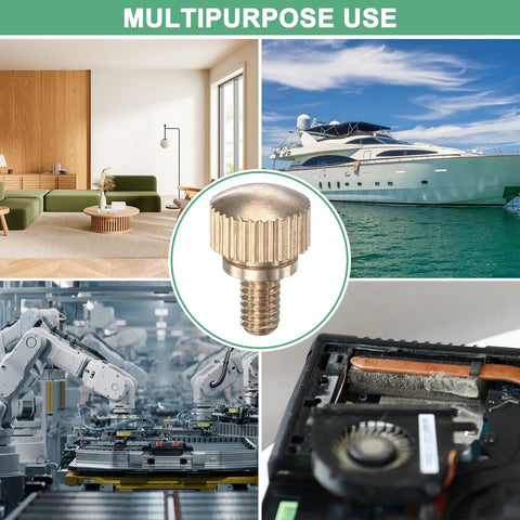 Heavy Duty Solid Brass M4x6mm Knurled Thumbscrew Pack With Grippy Quick Swap Bolts displayed in various uses for PC and DIY projects.