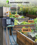 Three Zone Lawn Water Timer with Brass Inlet and Outlet, Independent Scheduling for Each Zone, IP65 Waterproof Sprinkler Timer