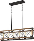36 Inch 6 Light Farmhouse Kitchen Island Lighting Pendant Fixture With Wood Grain Finish Linear Chandelier For Dining Room Or Pool Table Rustic Iron Frame Adjustable Height Modern Rustic Vibe
